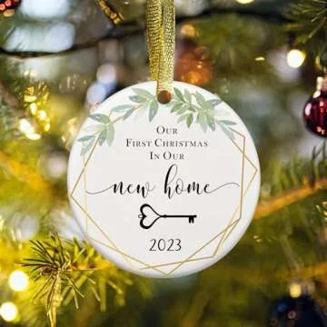 Two-Side Printed Ceramic New Home 2023 Ornament, Our First Christmas in Our New Home 2023 Christmas Ornament, Housewarming Gift