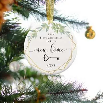Two-Side Printed Ceramic New Home 2023 Ornament, Our First Christmas in Our New Home 2023 Christmas Ornament, Housewarming Gift