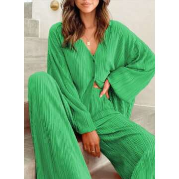 ONIRIKE 2 Piece Lounge Set for Women - Pleated Pajama Set