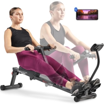 Sunny Health & Fitness Smart Compact Adjustable Rowing Machine - 12 Resistance Levels