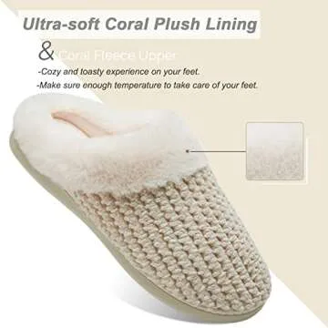 WateLves Women's Slippers Comfort Memory Foam Coral Fleece Slippers Plush Lining House Shoes for Indoor & Outdoor (Beige, 38/39)