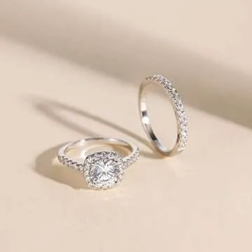 EAMTI 1.25CT 925 Sterling Silver Bridal Rings Sets Cubic Zirconia Halo CZ Engagements Wedding Bands ...