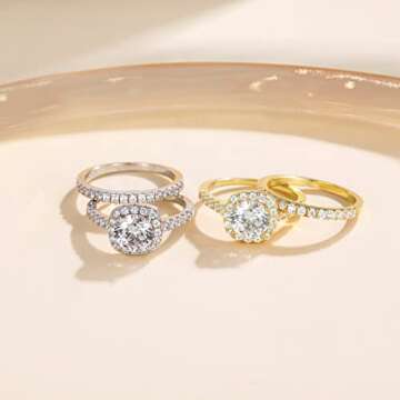 EAMTI 1.25CT 925 Sterling Silver Bridal Rings Sets Cubic Zirconia Halo CZ Engagements Wedding Bands for Women Promise Rings for her Size 6