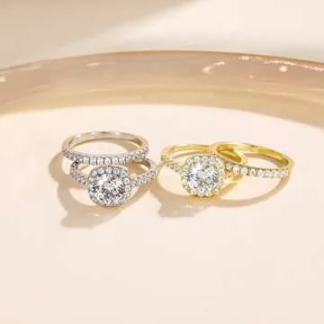 EAMTI 1.25CT 925 Sterling Silver Bridal Rings Sets Cubic Zirconia Halo CZ Engagements Wedding Bands for Women Promise Rings for her Size 6