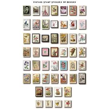 Vintage Postage Stamp Stickers for Scrapbook, 100 Pcs Deco Paper Stickers for Bullet Journal,Botanic...