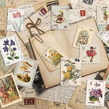 Vintage Postage Stamp Stickers for Scrapbook, 100 Pcs Deco Paper Stickers for Bullet Journal,Botanical Fairy Stickers for Junk Journal, DIY Crafts,Collage Album (Stamp-Like)