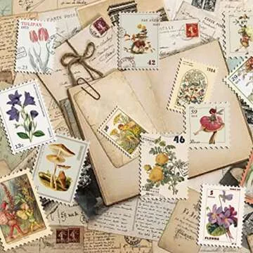 Vintage Postage Stamp Stickers for Scrapbook, 100 Pcs Deco Paper Stickers for Bullet Journal,Botanical Fairy Stickers for Junk Journal, DIY Crafts,Collage Album (Stamp-Like)