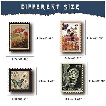 Vintage Postage Stamp Stickers for Scrapbook, 100 Pcs Deco Paper Stickers for Bullet Journal,Botanical Fairy Stickers for Junk Journal, DIY Crafts,Collage Album (Stamp-Like)