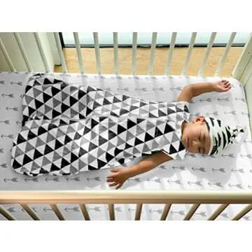 BaeBae Goods Premium Crib Sheets for Baby Boys and Girls, 4 Pack, Soft and Breathable Jersey Knit Fitted Sheet Set, Grey and White, Cute Gender Neutral Nursery Mattress Bedding, Universal Fit