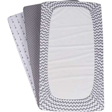 BaeBae Goods Premium Crib Sheets for Baby Boys and Girls, 4 Pack, Soft and Breathable Jersey Knit Fitted Sheet Set, Grey and White, Cute Gender Neutral Nursery Mattress Bedding, Universal Fit