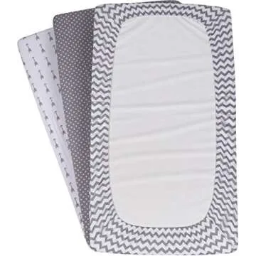 BaeBae Goods Premium Crib Sheets for Baby Boys and Girls, 4 Pack, Soft and Breathable Jersey Knit Fitted Sheet Set, Grey and White, Cute Gender Neutral Nursery Mattress Bedding, Universal Fit