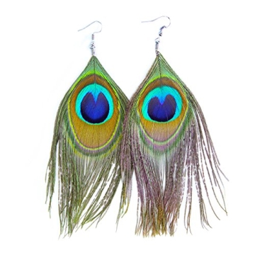 Exquisite Handmade Boho Chic Peacock Feather Dangle Earrings for Women