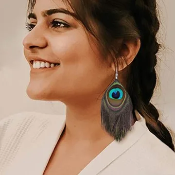 Handmade Boho Peacock Feather Earrings for Women