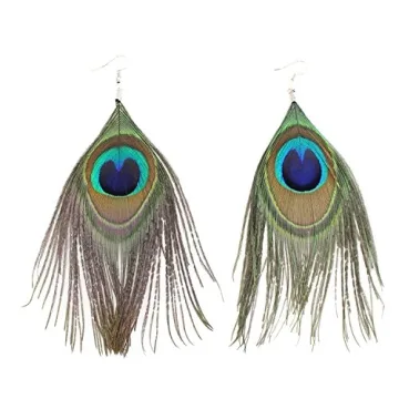 Handmade Boho Peacock Feather Earrings for Women