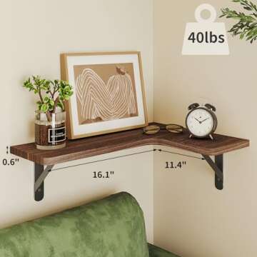 Fixwal Corner Floating Shelves Set of 5, Rustic Wood Wall Mounted Corner Shelf for Bathroom, Kitchen, Bedroom, Home Decor, Laundry Room, Living Room(Dark Carbonized Black)