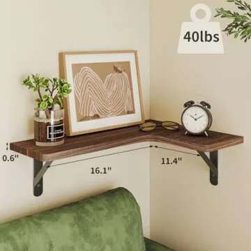 Fixwal Corner Floating Shelves Set of 5, Rustic Wood Wall Mounted Corner Shelf for Bathroom, Kitchen, Bedroom, Home Decor, Laundry Room, Living Room(Dark Carbonized Black)