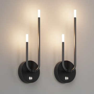 Aipsun Black Battery Operated Wall Sconce Set of 2 - Rechargeable & Modern Indoor Lighting