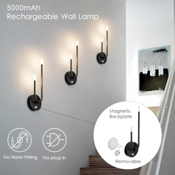 Aipsun Modern LED Rechargeable Wall Sconce Set of 2