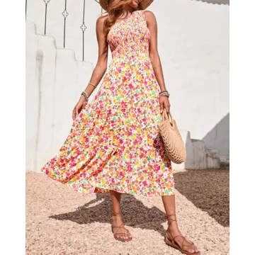 BTFBM One Shoulder Summer Dress for Women - Floral & Flowy