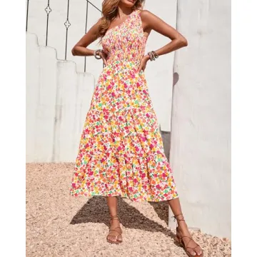BTFBM One Shoulder Summer Dress for Women - Floral & Flowy