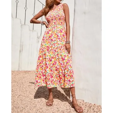BTFBM One Shoulder Summer Dress for Women - Floral & Flowy