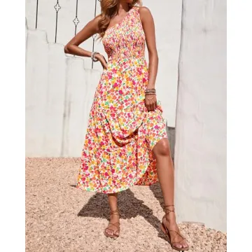BTFBM One Shoulder Summer Dress for Women - Floral & Flowy