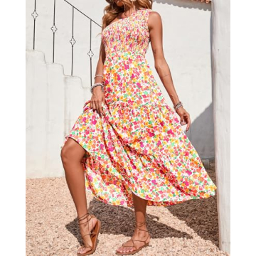 BTFBM One Shoulder Summer Dress for Women - Floral & Flowy