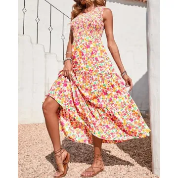 BTFBM One Shoulder Summer Dress for Women - Floral & Flowy