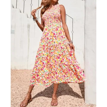 BTFBM One Shoulder Summer Dress for Women - Floral & Flowy