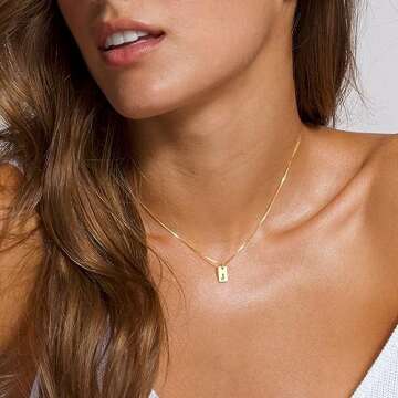 Freekiss Initial Necklaces for Women: Dainty Gold Letter Necklace 14K Gold Plated Name Necklace Pers...