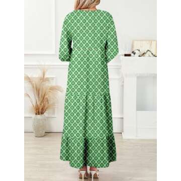 Dokotoo Women V Neck Dresses Fashion 2024 A-Line Spring Dresses Long Puff Sleeve Maxi Dress Casual F...