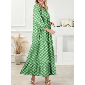 Dokotoo Women V Neck Dresses Fashion 2024 A-Line Spring Dresses Long Puff Sleeve Maxi Dress Casual Flowy Ruffle Boho Beach Dress for Women Small Multicolor