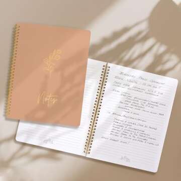 Aesthetic Spiral Notebook Journal For Women - Cute Modern Pink 10.5" x 8.5" College Ruled Notebook With Large Pockets And Lined Pages - Perfect to Stay Organized and Boost Productivity at Work or