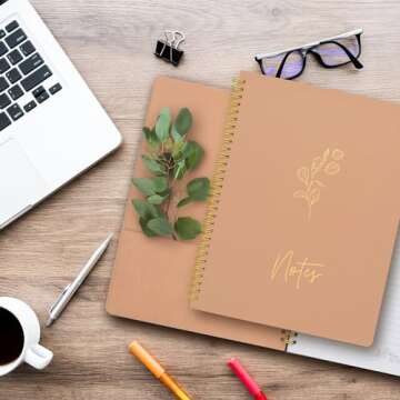 Aesthetic Spiral Notebook Journal For Women - Cute Modern Pink 10.5" x 8.5" College Ruled Notebook With Large Pockets And Lined Pages - Perfect to Stay Organized and Boost Productivity at Work or