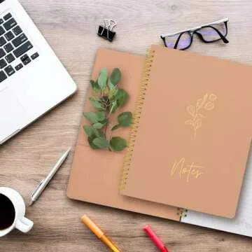 Aesthetic Spiral Notebook Journal For Women - Cute Modern Pink 10.5" x 8.5" College Ruled Notebook With Large Pockets And Lined Pages - Perfect to Stay Organized and Boost Productivity at Work or