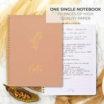 Aesthetic Spiral Notebook Journal For Women - Cute Modern Pink 10.5" x 8.5" College Ruled Notebook With Large Pockets And Lined Pages - Perfect to Stay Organized and Boost Productivity at Work or