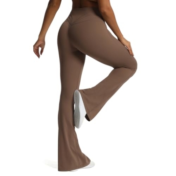 Aoxjox Flare Leggings for Women - Trinity Tummy Control High Waisted Wide Leg 31" Yoga Pants (Fudge ...