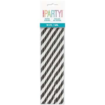 Unique Black Striped Paper Straws, (10 Count) - Eye-Catching & Eco-Friendly Party Straws to Elevate a Event
