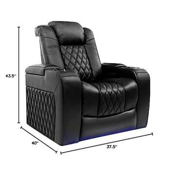 Valencia Tuscany Recliner | Premium Top Grain Italian Nappa 11000 Leather, Power Reclining, Power Lumbar Support, Power Headrest (Single Recliner, Black)