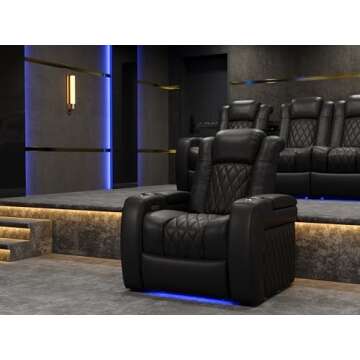 Valencia Tuscany Recliner | Premium Top Grain Italian Nappa 11000 Leather, Power Reclining, Power Lumbar Support, Power Headrest (Single Recliner, Black)