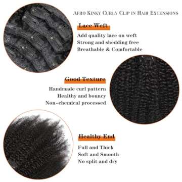 Yacurcur Afro Kinky Curly Clip in Hair Extensions Human Hair 4C Hair Clip in Extensions 8pcs 120g/set 10A Brazilian Virgin Natural Hair Clip Ins for Black Women Natural Black Color 12 Inch