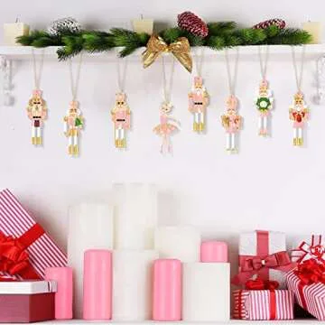 Woanger 24 Pcs Christmas Nutcrackers Hanging Tree Ornaments Wooden King and Soldier Nutcracker and Ballerina Ornament for Christmas Tree Decoration(Classic)