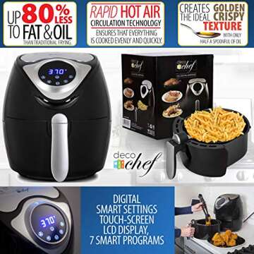 Deco Chef XL 3.7 QT Digital Air Fryer with 7 Smart Programs for Healthy Cooking