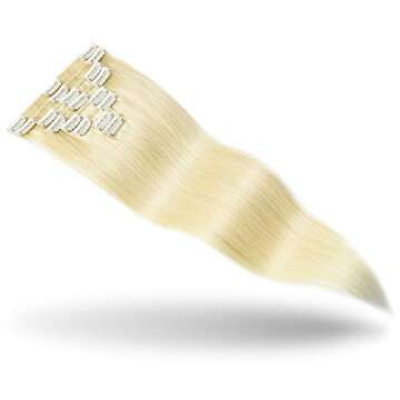 Rose bud Clip in Hair Extensions REMY Human Hair 8Pcs 18 Clips 65g/Set 14 Inch Platinum Blonde