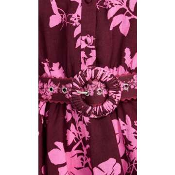 Hemant and Nandita Women's Short Dress with Belt, Black Magenta, XS