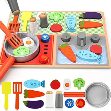 TOY Life Wooden Kitchen Set for Kids | Fun Cooking Puzzle and Play Food