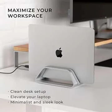 HumanCentric Vertical Laptop Stand for MacBook, Compatible with MacBook Pro Stand, MacBook Air Stand, Laptop Holder for Apple Laptop Desk Stand, Aluminum Laptop Vertical Stand, Silver MacBook Stand