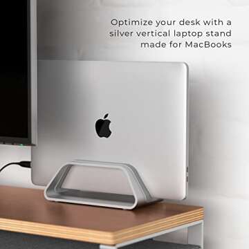 HumanCentric Vertical Laptop Stand for MacBook, Compatible with MacBook Pro Stand, MacBook Air Stand, Laptop Holder for Apple Laptop Desk Stand, Aluminum Laptop Vertical Stand, Silver MacBook Stand