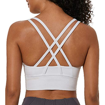 Lavento Strappy Sports Bras for Women Longline Padded Medium Support Yoga Training Bra Top (Ribbed W...