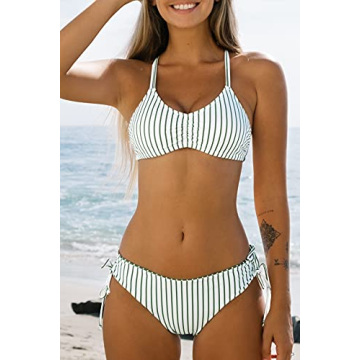 CUPSHE Striped Reversible Bikini Set for Summer Fun